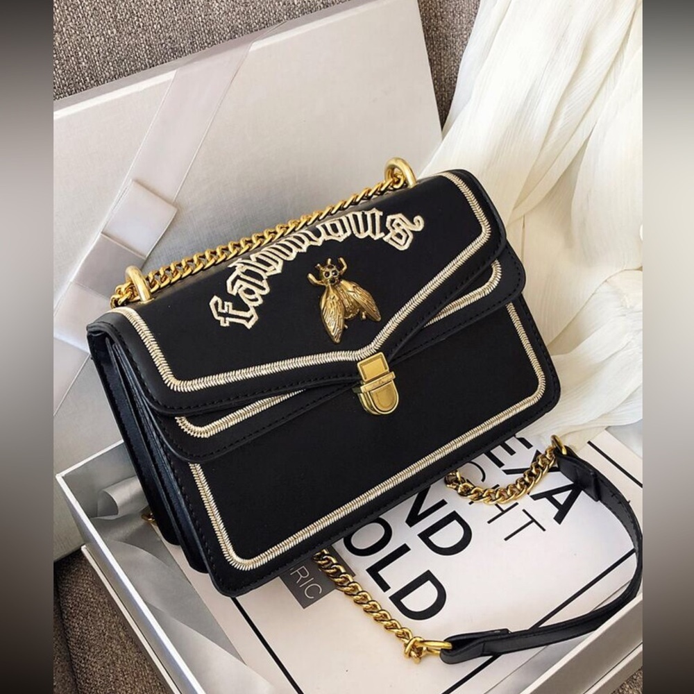 Black & Gold Double-Layered Flip Cover Luxury Chain Shoulder Bag